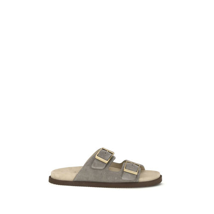 Gray Calf Leather Bos Taurus Flat Sandals