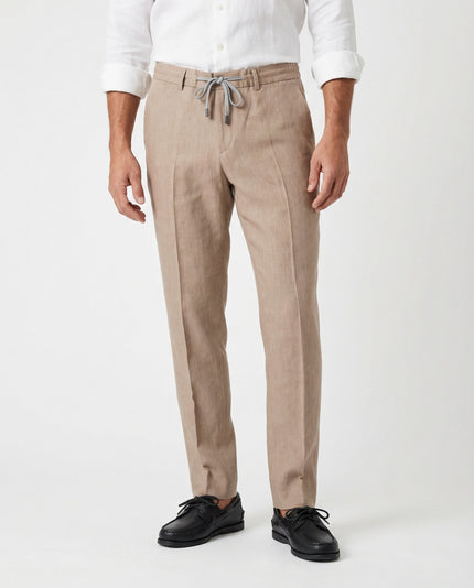 Beige Linen Casual Pants