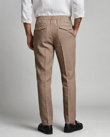 Beige Linen Casual Pants